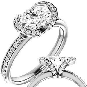 Oval & Diamond Ribbon Semi Bezel Ring
