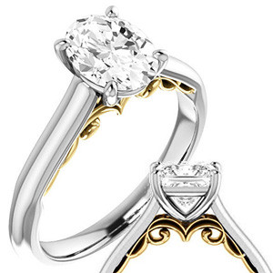 Oval Scroll Accented Solitaire Engagement Ring