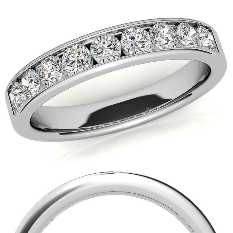 2.7mm 9-Stone Round Brilliant Lab Grown Diamond Channel Anniversary Ring 0.72ct