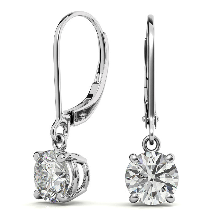 4-Prong Basket Round Lab Grown Diamond Leverback Dangle Earrings