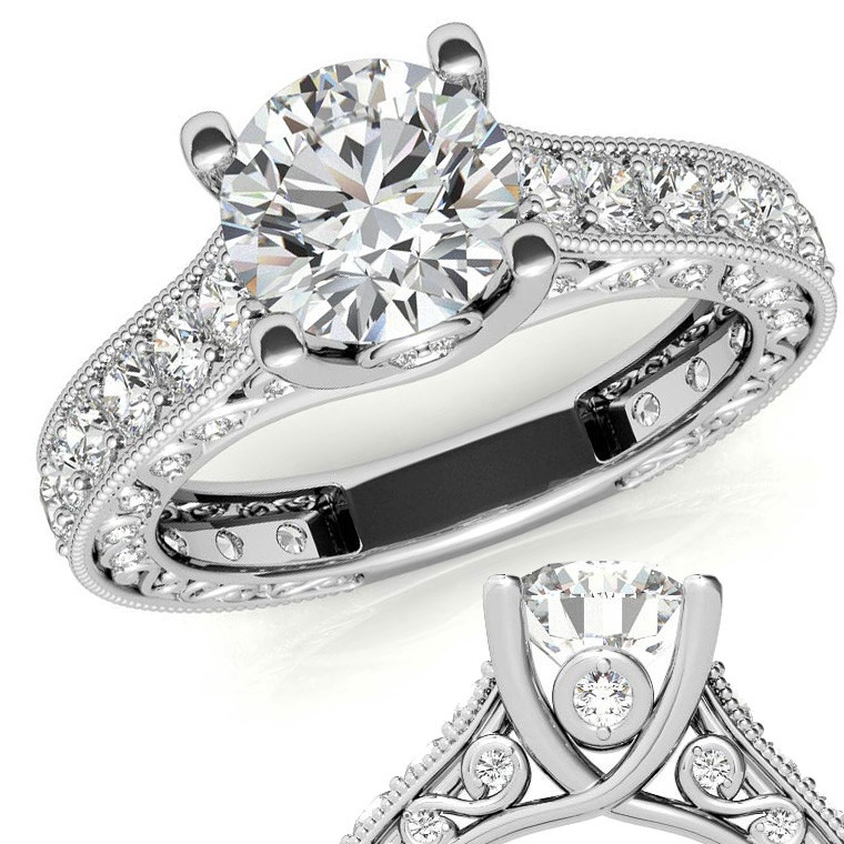 Round Antique Inspired Lab Grown Diamond Engagement Ring