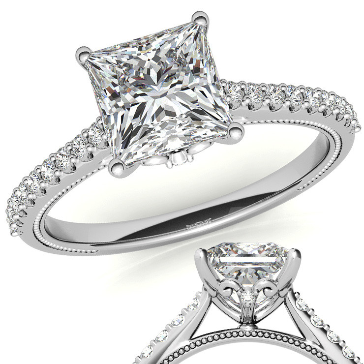 Princess Cut Vintage Engagement Ring With Milgrain Enr149 pr 