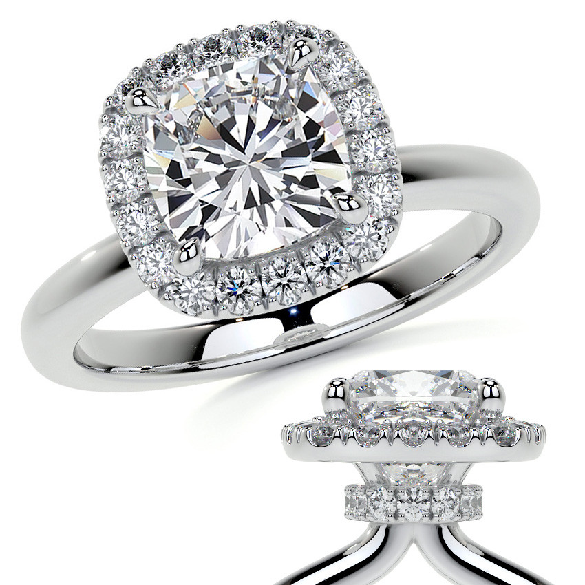 Cushion Halo Lab Grown Diamond Engagement Ring with Collar