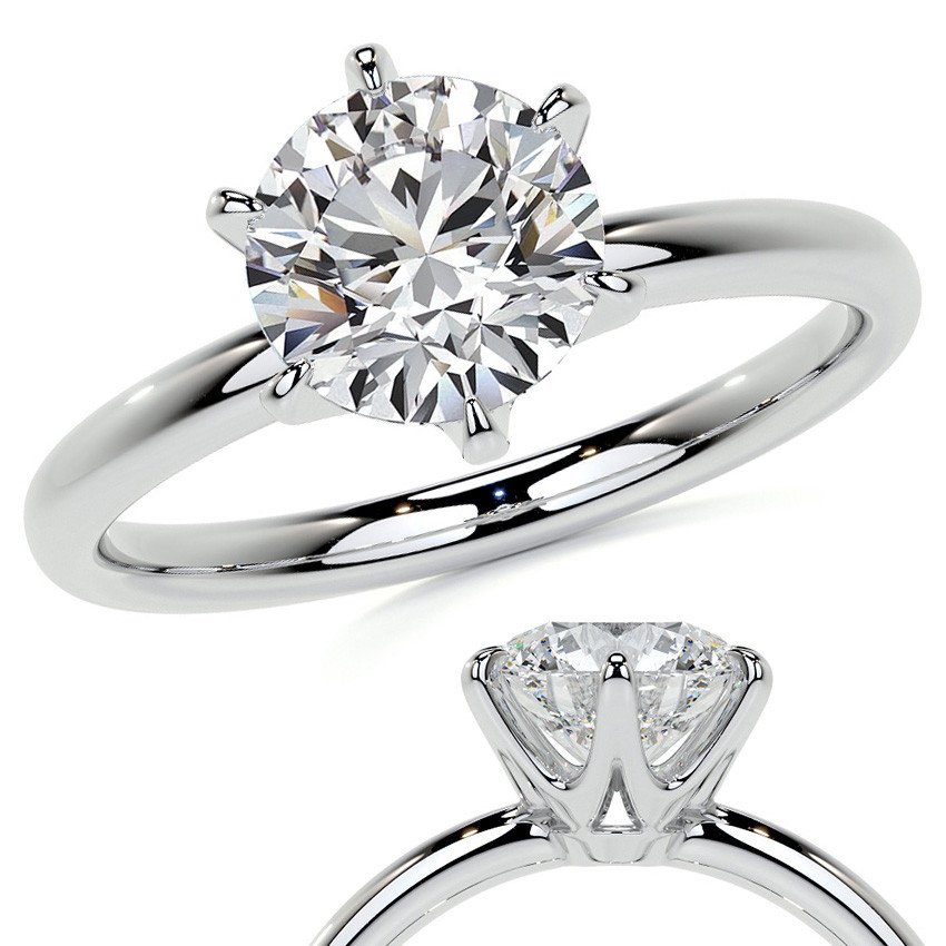 6-Prong Round Brilliant Lab Grown Diamond Low Set Solitaire Ring