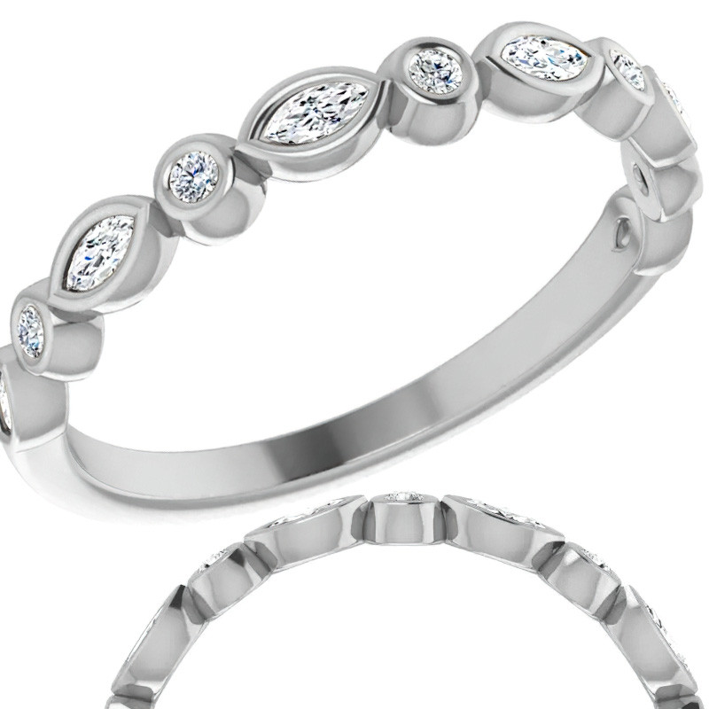 Stackable Round Marquise Lab Grown Diamond Wedding Band 0.25ct