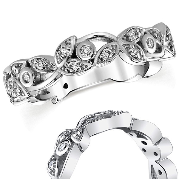 Round Floral Accent Lab Grown Diamond Stackable Band