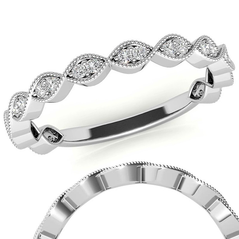 Round Scalloped Band Lab Grown Diamond Stackable Band with Milgrain