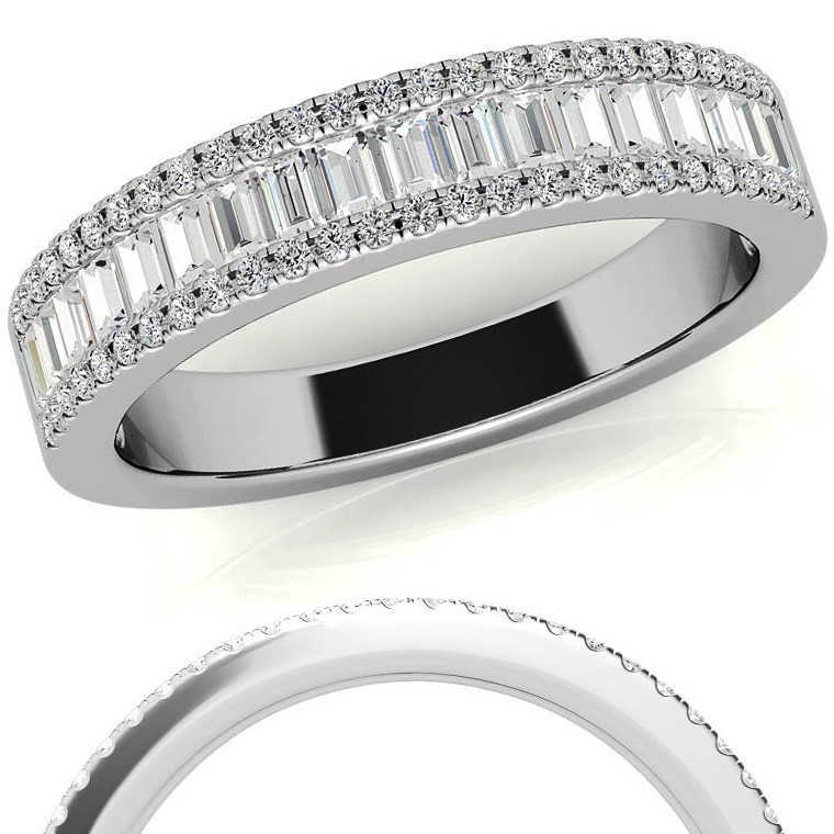 Round and Baguette Diamond Stackable Band