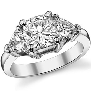 7.5mm/5.5mm Cushion & Trillion Lab Grown Diamond Three-Stone Ring, 3.4ct